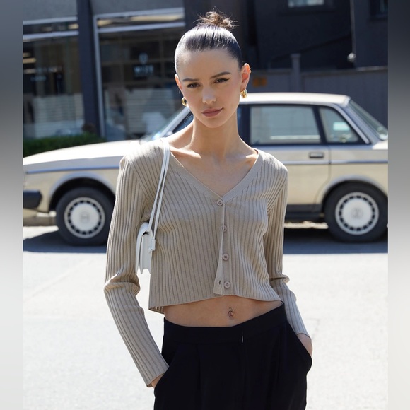 OAK + FORT Long Sleeve Cardigans (set of two: Misty Blue and Black) - Picture 7 of 7